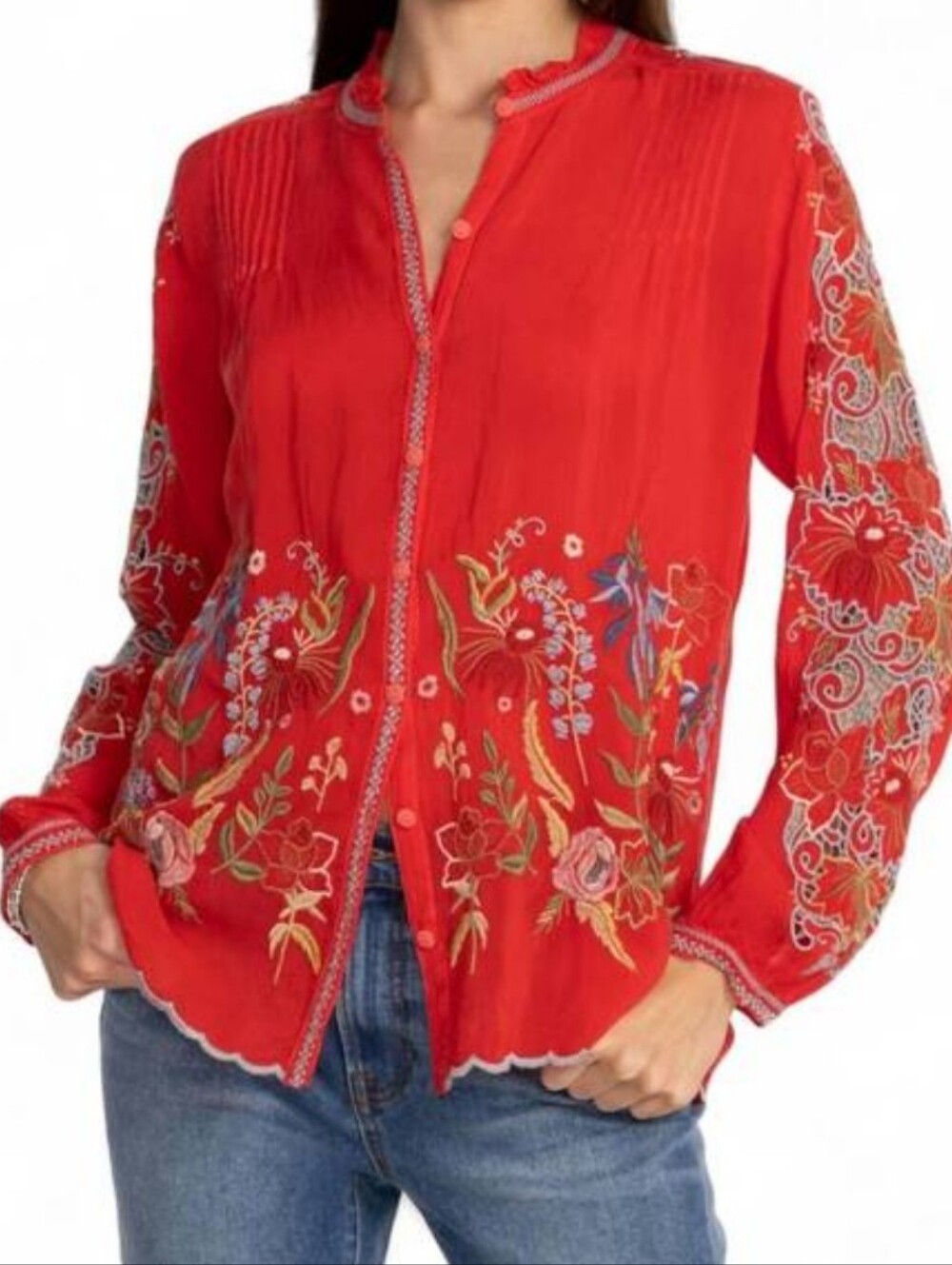 Johnny Was Ruelle Blouse in Mars Red Size Medium